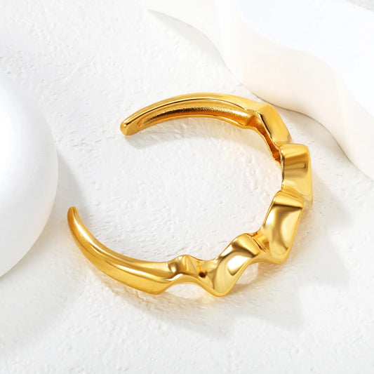 Wholesale 14mm Wavy Open Bangle | 60mm Inner Diameter | Gold Stainless Steel Cuff Bracelet | Bulk Statement Jewelry Lot