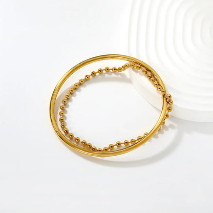 Wholesale 3mm Gold Bead & Chain Bangle Bracelet | 60mm Inner Diameter | Stackable Bangle Set | Stainless Steel Jewelry Lot