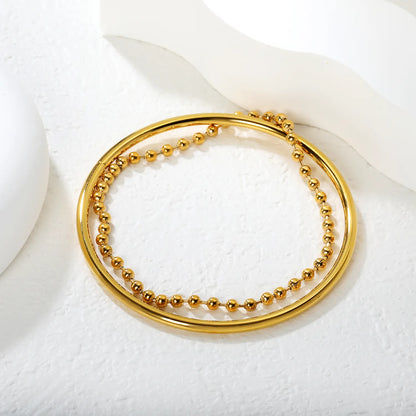 Wholesale 3mm Gold Bead & Chain Bangle Bracelet | 60mm Inner Diameter | Stackable Bangle Set | Stainless Steel Jewelry Lot
