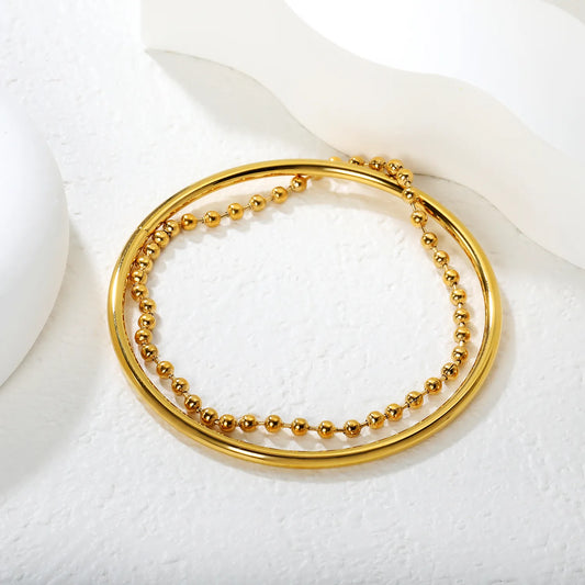 Wholesale 3mm Gold Bead & Chain Bangle Bracelet | 60mm Inner Diameter | Stackable Bangle Set | Stainless Steel Jewelry Lot