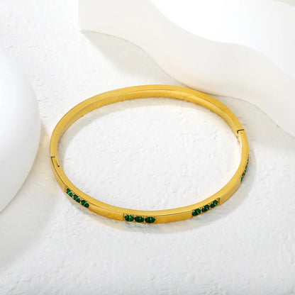 Wholesale 3.9mm Gold Bangle Bracelet with Green Zircon | 60mm Inner Diameter | Stainless Steel Fashion Jewelry | Bulk Bangle