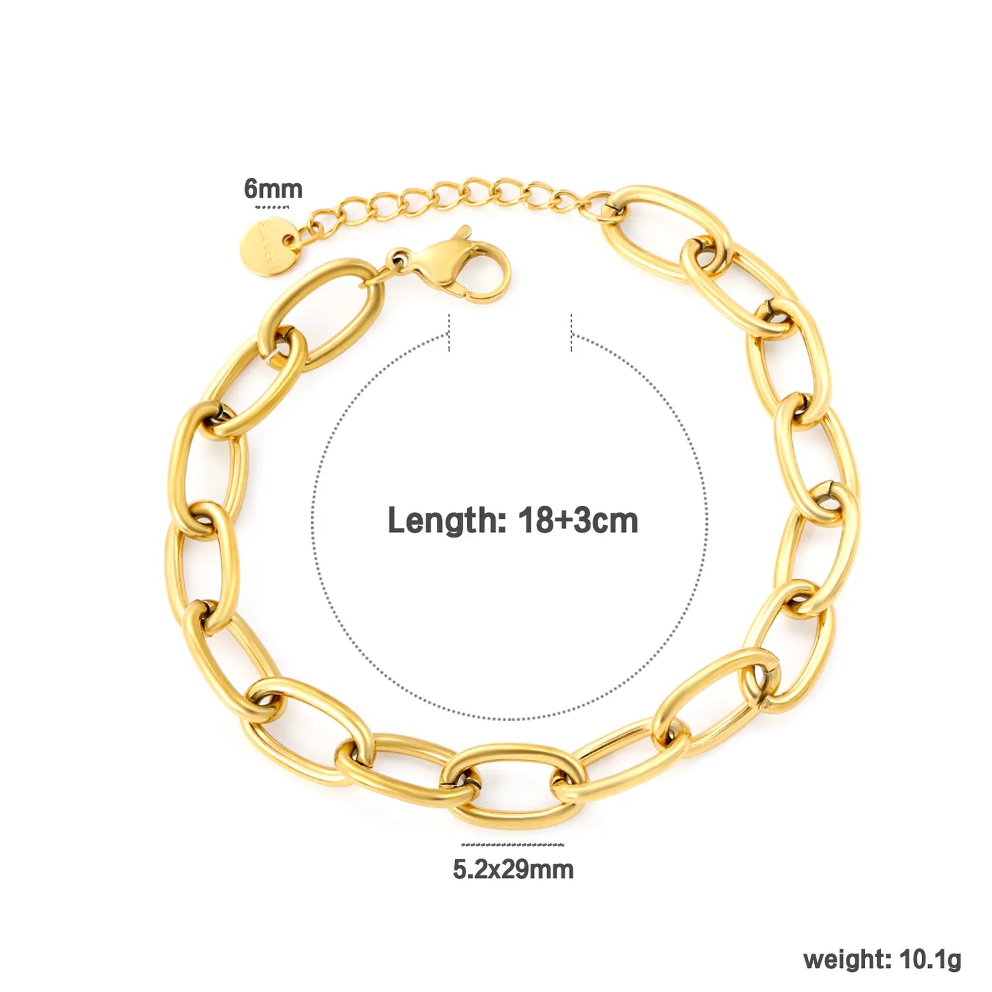Wholesale Gold Curb Chain Bracelet | 5.2x29mm Link Design | 18+3cm Adjustable | Stainless Steel Timeless Jewelry