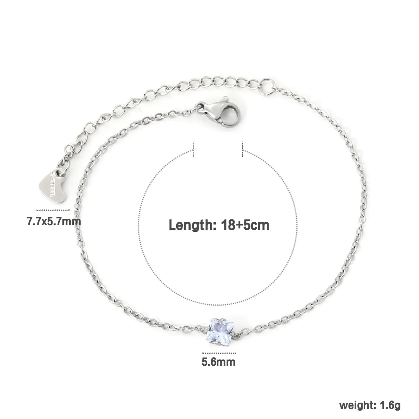 Wholesale Zircon and Heart Bracelet | 5.6mm White Zirconia Inlaid Design | 18+5cm Steel Chain | Hypoallergenic Jewelry