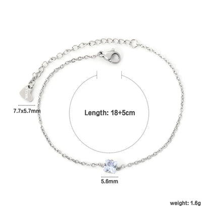 Wholesale Zircon and Heart Bracelet | 5.6mm White Zirconia Inlaid Design | 18+5cm Steel Chain | Hypoallergenic Jewelry