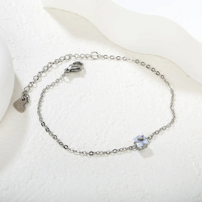 Wholesale Zircon and Heart Bracelet | 5.6mm White Zirconia Inlaid Design | 18+5cm Steel Chain | Hypoallergenic Jewelry