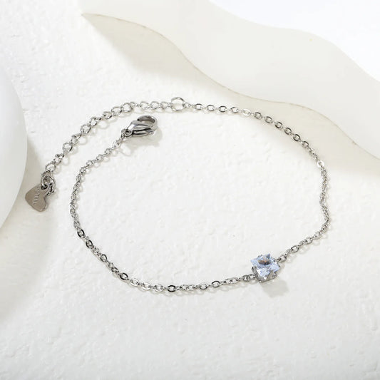 Wholesale Zircon and Heart Bracelet | 5.6mm White Zirconia Inlaid Design | 18+5cm Steel Chain | Hypoallergenic Jewelry