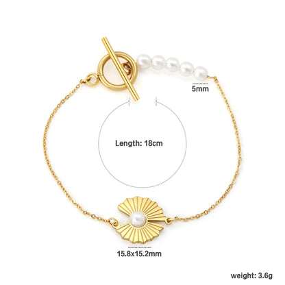 Wholesale Wing Pearl Bracelet | 15.8x15.2mm Angel Wing Charm | 18cm Gold Plated Stainless Steel | Romantic Celestial Jewelry