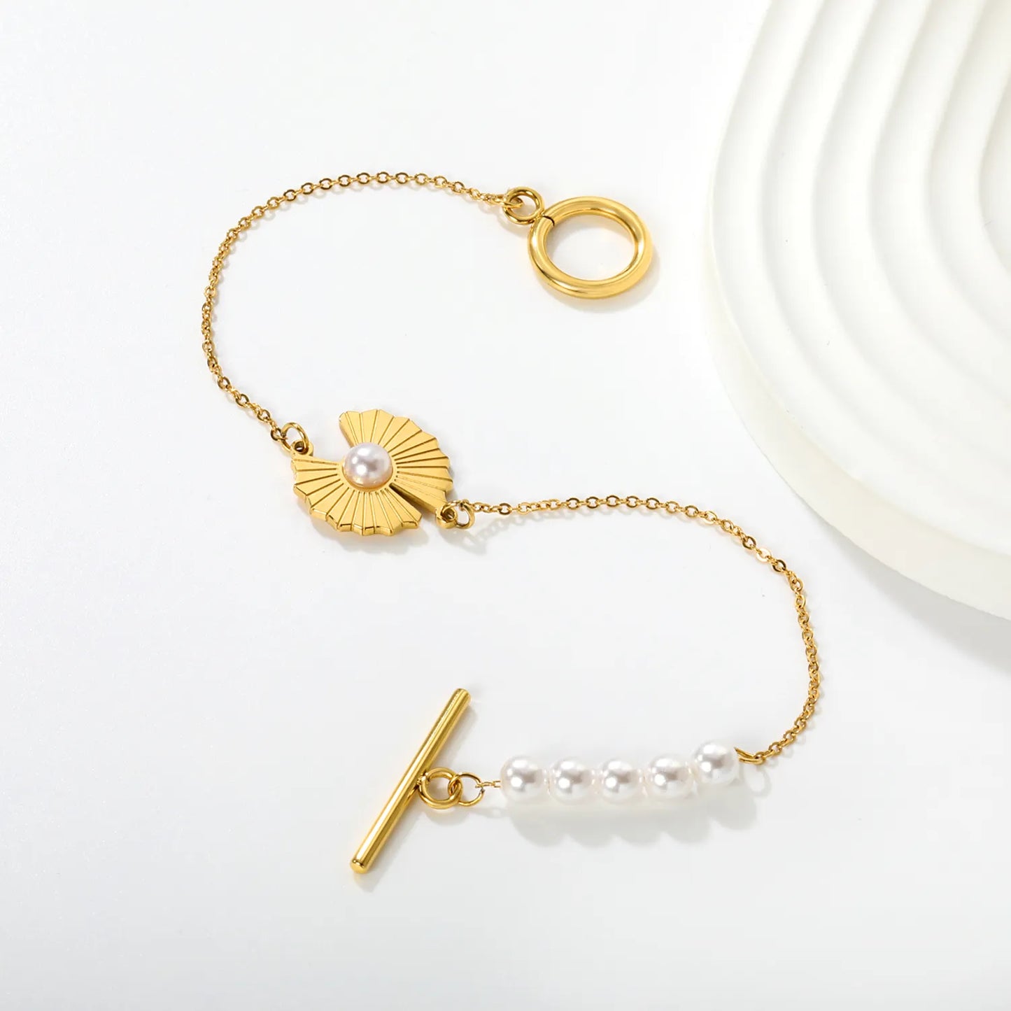 Wholesale Wing Pearl Bracelet | 15.8x15.2mm Angel Wing Charm | 18cm Gold Plated Stainless Steel | Romantic Celestial Jewelry