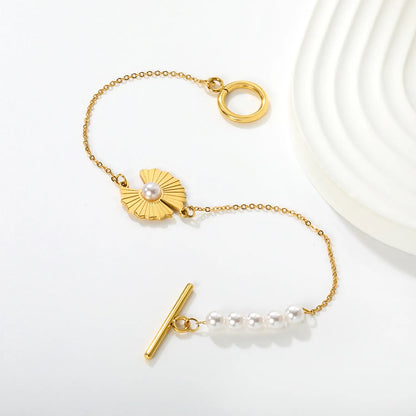 Wholesale Wing Pearl Bracelet | 15.8x15.2mm Angel Wing Charm | 18cm Gold Plated Stainless Steel | Romantic Celestial Jewelry