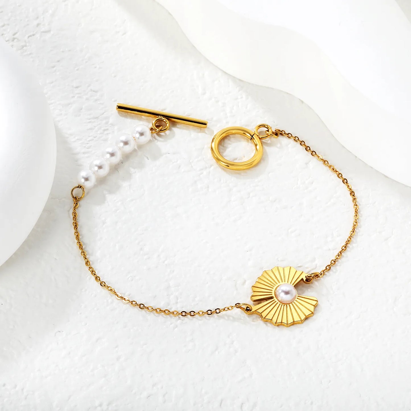 Wholesale Wing Pearl Bracelet | 15.8x15.2mm Angel Wing Charm | 18cm Gold Plated Stainless Steel | Romantic Celestial Jewelry