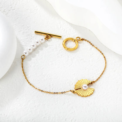 Wholesale Wing Pearl Bracelet | 15.8x15.2mm Angel Wing Charm | 18cm Gold Plated Stainless Steel | Romantic Celestial Jewelry