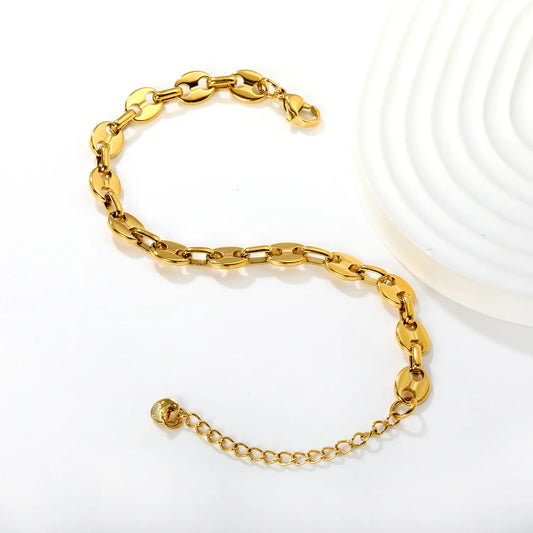 Wholesale Button Design Bracelet | 9.3x7.4mm Minimalist Charm | 18+5cm Adjustable Chain | Gold or Steel Color Jewelry