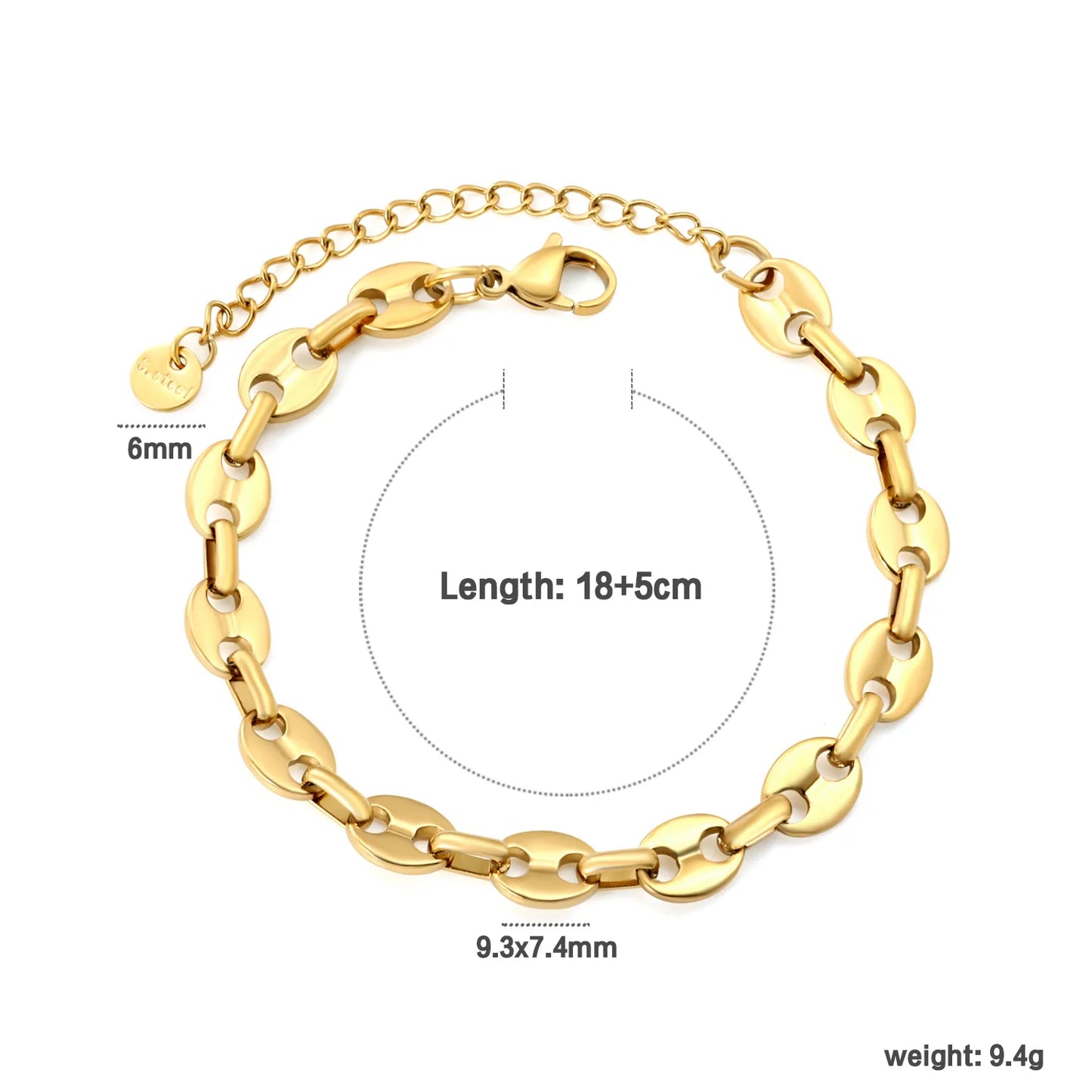 Wholesale Button Design Bracelet | 9.3x7.4mm Minimalist Charm | 18+5cm Adjustable Chain | Gold or Steel Color Jewelry