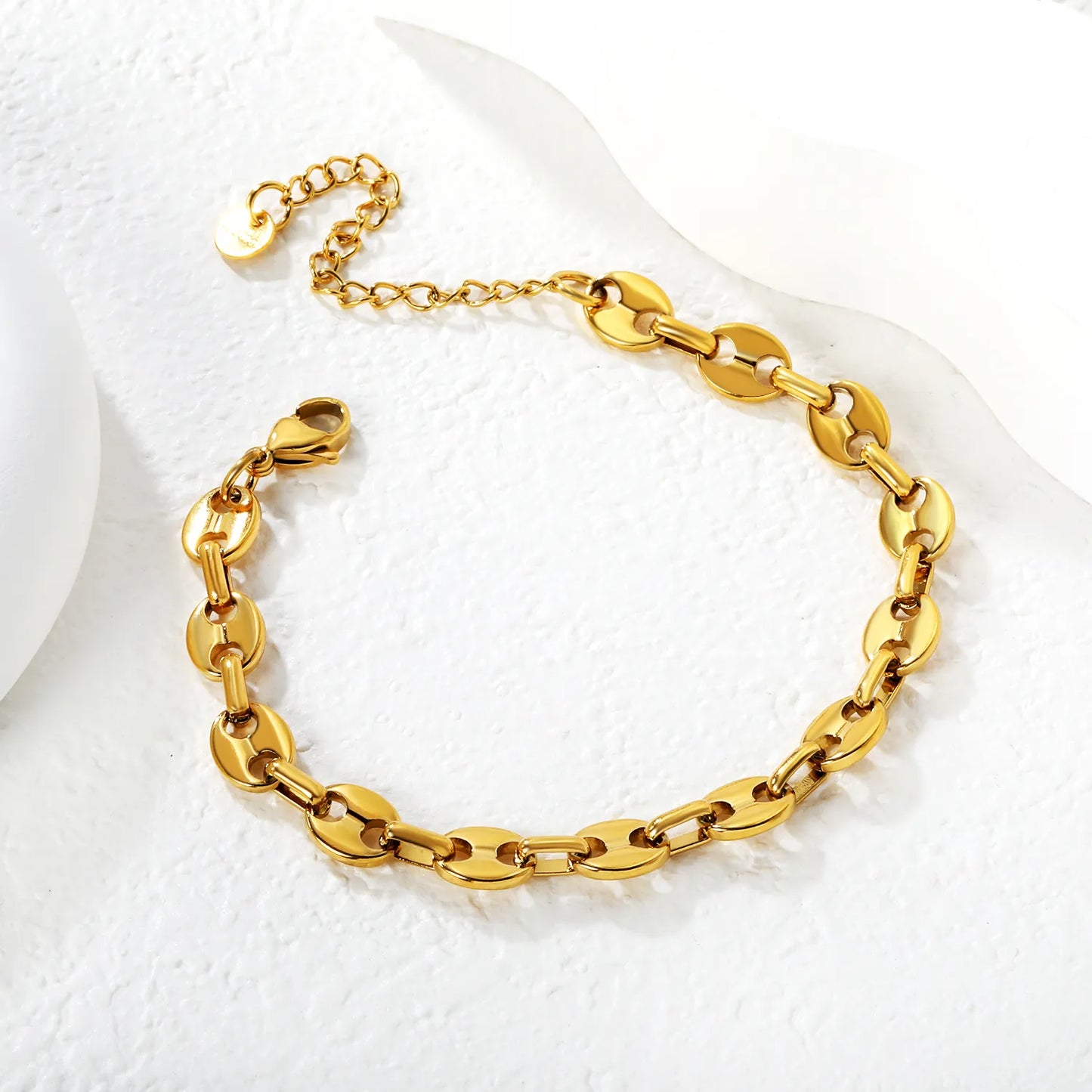 Wholesale Button Design Bracelet | 9.3x7.4mm Minimalist Charm | 18+5cm Adjustable Chain | Gold or Steel Color Jewelry