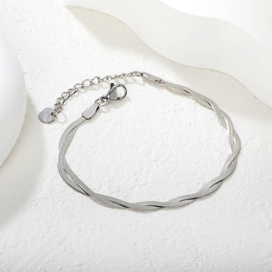 Wholesale Blade Chain Bracelet | 2mm Wide 17+5cm Adjustable | Silver or Two-Tone Steel | Unisex Industrial Jewelry