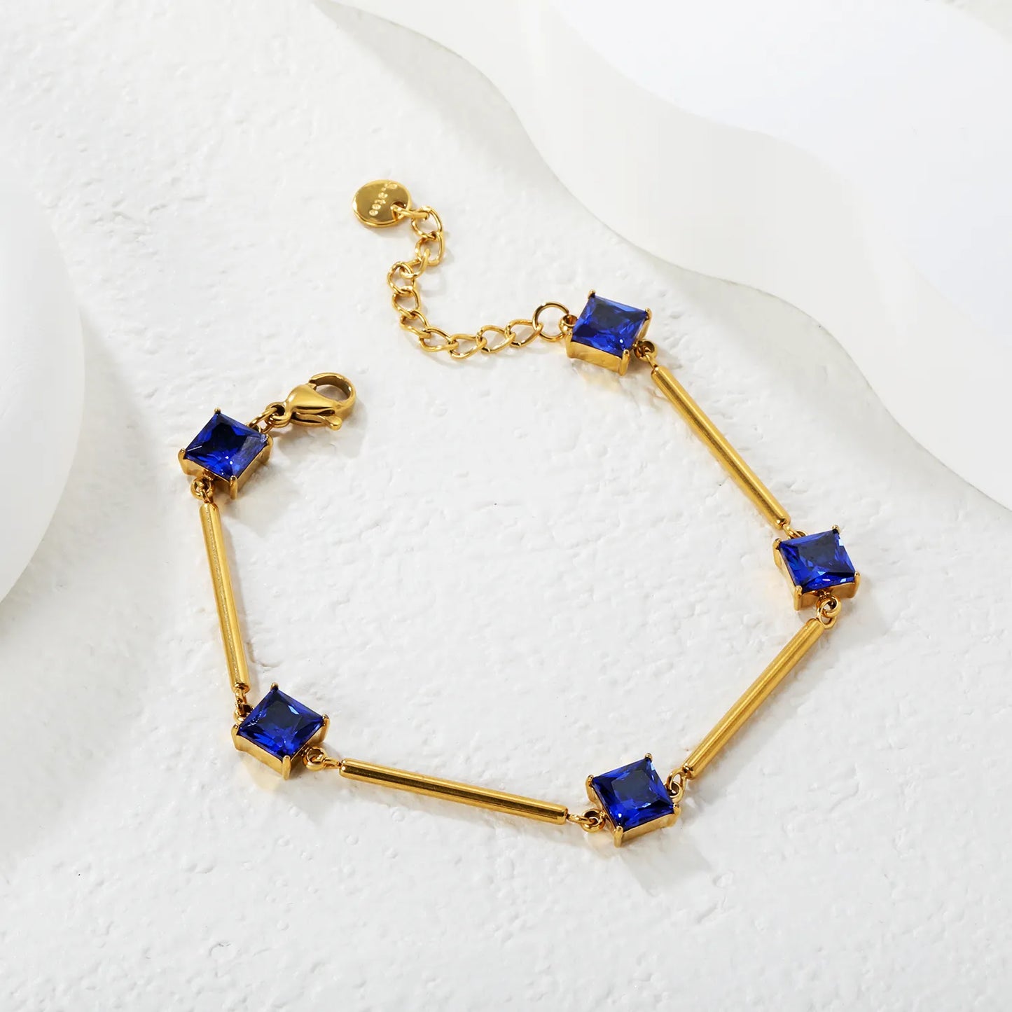 Wholesale Geometric Zircon Bracelet | 23mm Bar & 7mm Square Zircon | 17+3cm Gold Chain | Stainless Steel Fashion Jewelry