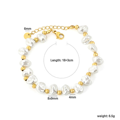 Gold-Tone Stainless Steel Shell Charm Bracelet for Wholesale | 8x9mm Irregular Beads, 4mm Spacers