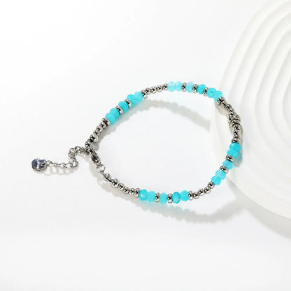 ✨ Wholesale Sky Blue Gem Bracelet | Steel Grey Bead & Blue Stone Design | 18+3cm Adjustable Stainless Steel Chain | Modern Unisex Jewelry