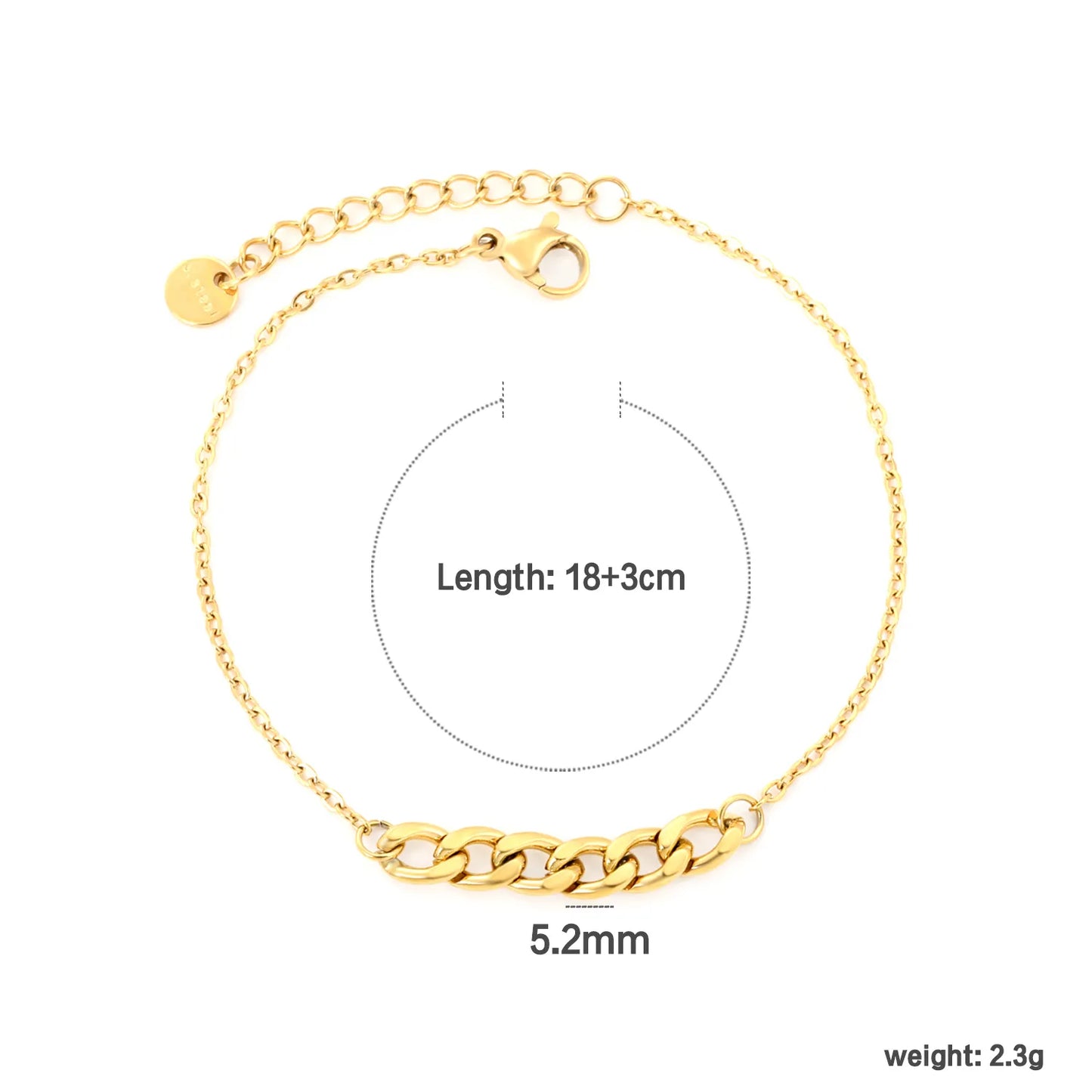 ✨ Wholesale 5.2mm Curb Chain Bracelet | 18+3cm Adjustable Gold Plated Surgical Steel Chain | Unisex Jewelry Bulk 📿