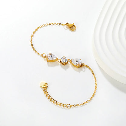 ✨💎 Wholesale Teardrop & Round Zircon Bracelet | 7x9mm White/Blue Zirconia 18+3cm Gold Plated Chain