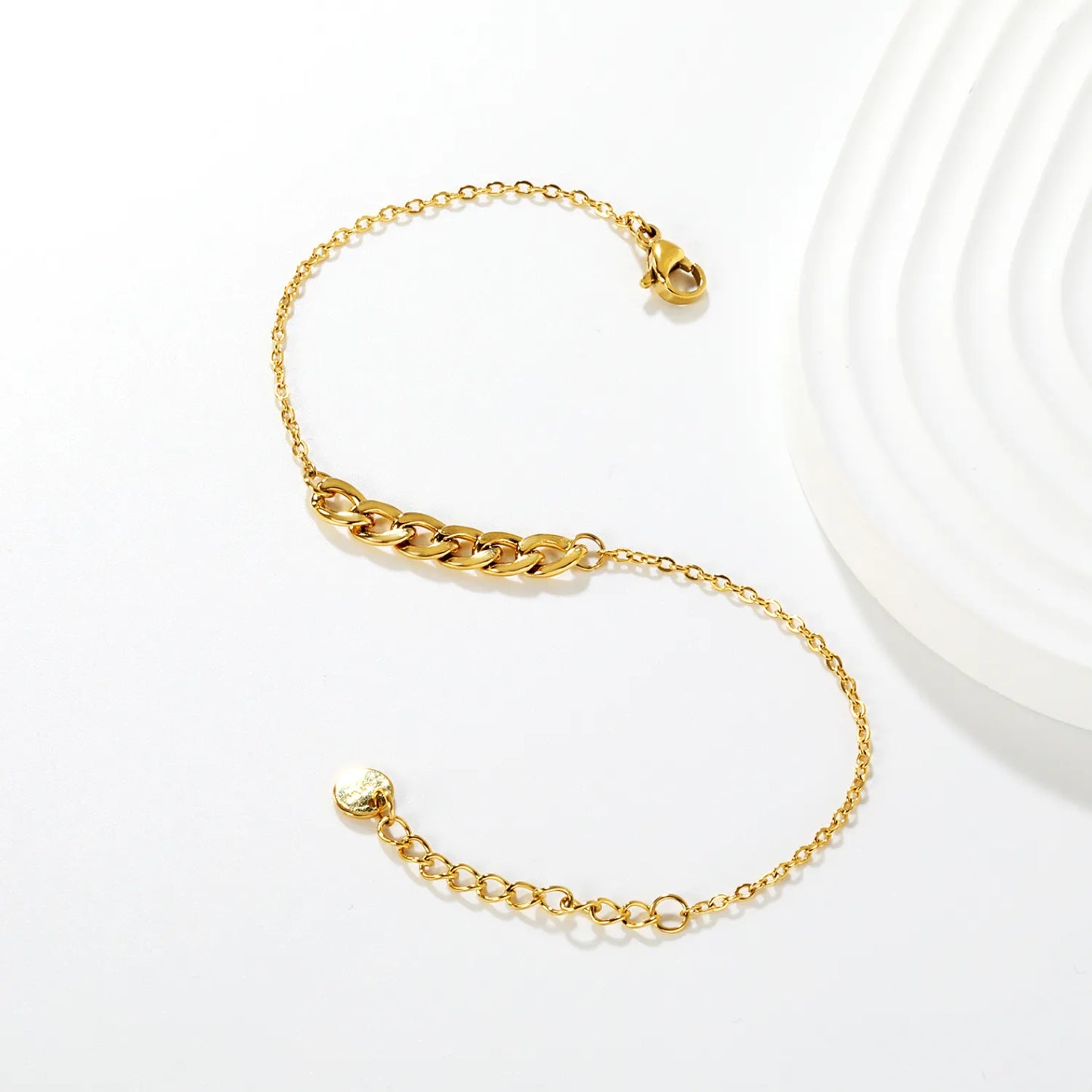 ✨ Wholesale 5.2mm Curb Chain Bracelet | 18+3cm Adjustable Gold Plated Surgical Steel Chain | Unisex Jewelry Bulk 📿