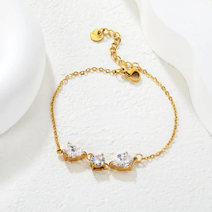 ✨💎 Wholesale Teardrop & Round Zircon Bracelet | 7x9mm White/Blue Zirconia 18+3cm Gold Plated Chain