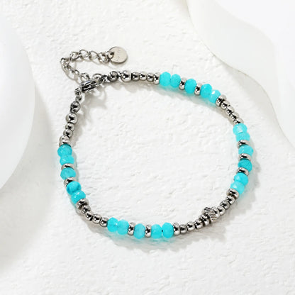 ✨ Wholesale Sky Blue Gem Bracelet | Steel Grey Bead & Blue Stone Design | 18+3cm Adjustable Stainless Steel Chain | Modern Unisex Jewelry