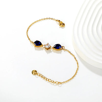 ✨💎 Wholesale Teardrop & Round Zircon Bracelet | 7x9mm White/Blue Zirconia 18+3cm Gold Plated Chain