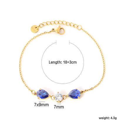 ✨💎 Wholesale Teardrop & Round Zircon Bracelet | 7x9mm White/Blue Zirconia 18+3cm Gold Plated Chain