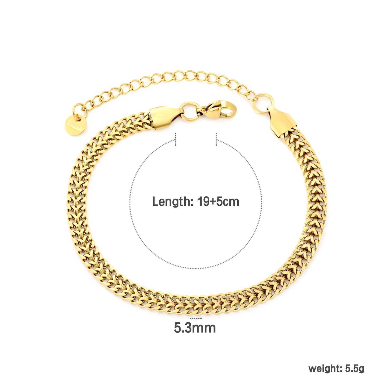 ✨ Wholesale 5.3mm Gold Cuban Chain Bracelet | 19+5cm Stainless Steel Women's Jewelry