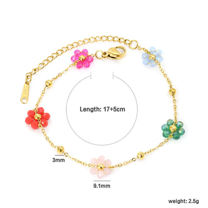 ✨🌸 Wholesale PVD 18k Gold Flower Zircon Bead Bracelet | 8x8.6mm Black & Colorful Stones, Gold & Steel
