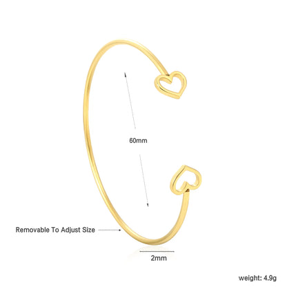✨ Wholesale Heart Opening Bangle | 2mm Thin Gold Cuff with Double Heart Cut-Outs | 60mm Inner Diameter Stainless Steel Bracelet for Women