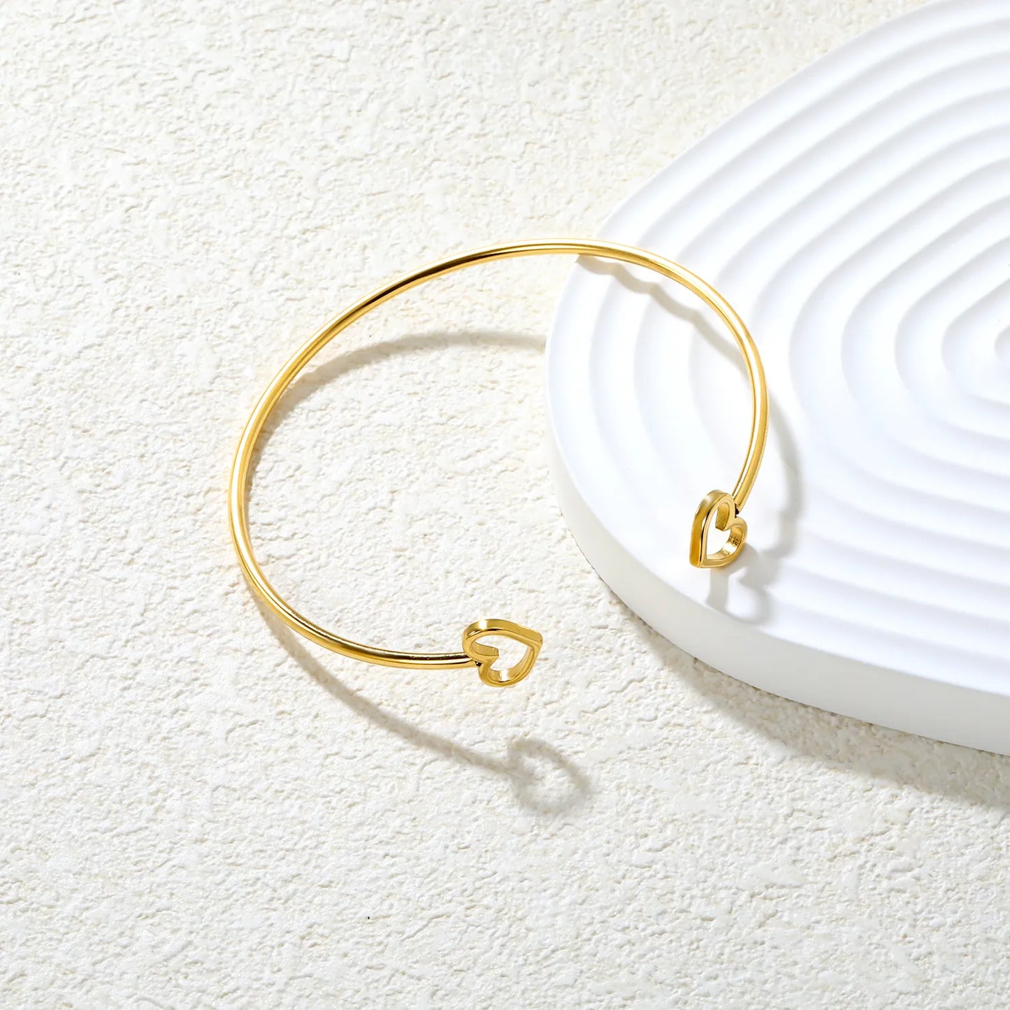 ✨ Wholesale Heart Opening Bangle | 2mm Thin Gold Cuff with Double Heart Cut-Outs | 60mm Inner Diameter Stainless Steel Bracelet for Women