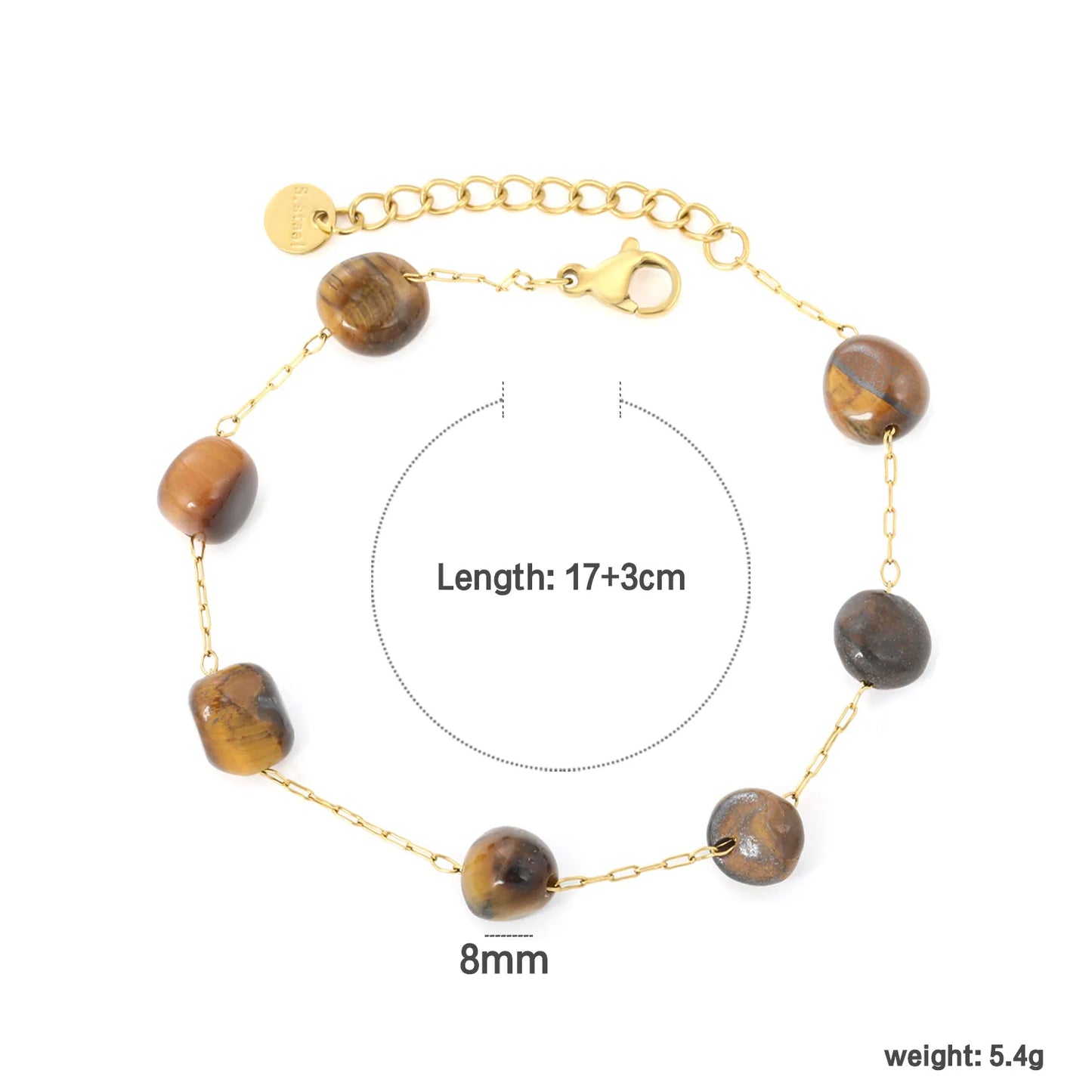 ✨ Wholesale 8mm Amber Stone Bracelet | 18k Gold plated Stainless Steel 17+3cm Natural Stone Jewelry Bulk