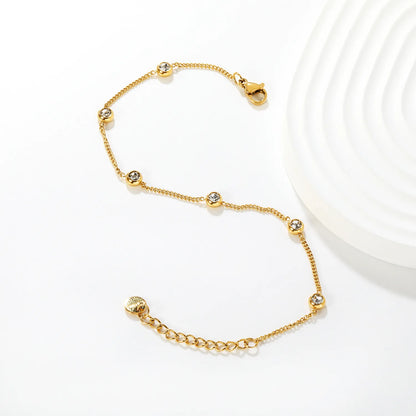 ✨ Wholesale Zircon Bracelet for Women | 7pcs 5mm White Zirconia Stones | Gold Plated Stainless Steel Chain 19+3cm | Minimalist Sparkle Jewelry