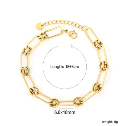 ✨ Wholesale Minimalist Bar Bracelet | 6.6x16mm Paperclip-shaped Accessory | Gold Plated Stainless Steel Chain 18+3cm | Simple Elegant Jewelry