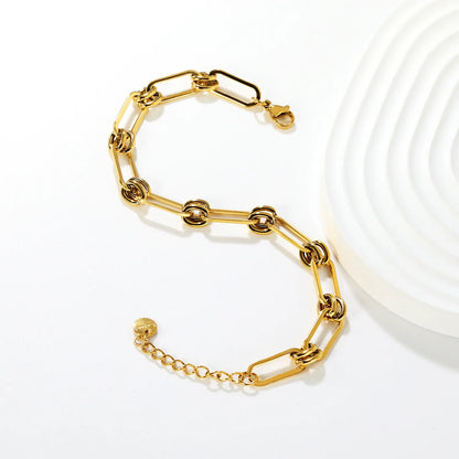 ✨ Wholesale Minimalist Bar Bracelet | 6.6x16mm Paperclip-shaped Accessory | Gold Plated Stainless Steel Chain 18+3cm | Simple Elegant Jewelry