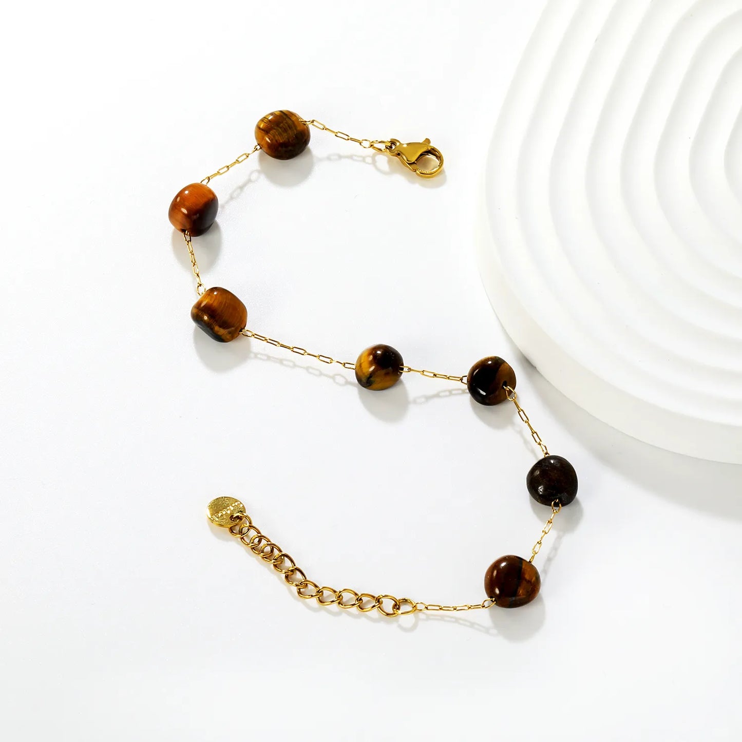 ✨ Wholesale 8mm Amber Stone Bracelet | 18k Gold plated Stainless Steel 17+3cm Natural Stone Jewelry Bulk
