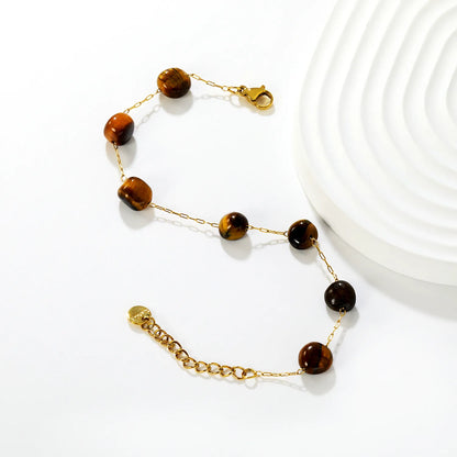 ✨ Wholesale 8mm Amber Stone Bracelet | 18k Gold plated Stainless Steel 17+3cm Natural Stone Jewelry Bulk