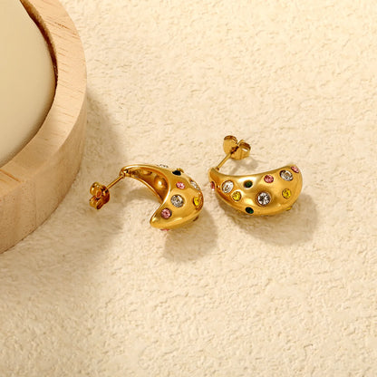 ✨ Wholesale 9.6x20mm Curved Stud Earrings | Mixed Color Rhinestones