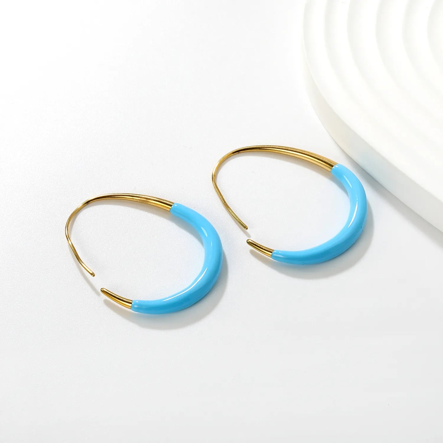 Wholesale 29x38.2mm Egg Shape Enamel Earrings | Red & Blue Drip Glaze Design | Gold Stainless Steel Statement Earrings