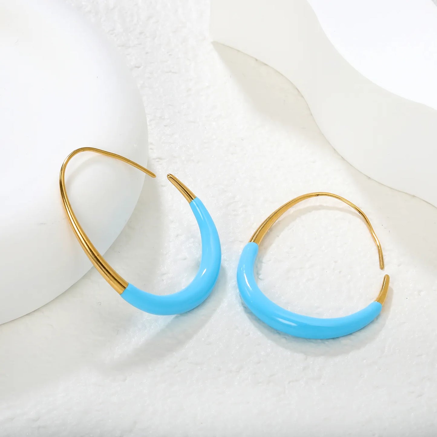 Wholesale 29x38.2mm Egg Shape Enamel Earrings | Red & Blue Drip Glaze Design | Gold Stainless Steel Statement Earrings