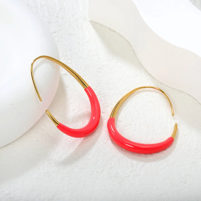 Wholesale 29x38.2mm Egg Shape Enamel Earrings | Red & Blue Drip Glaze Design | Gold Stainless Steel Statement Earrings