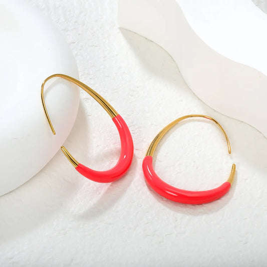 Wholesale 29x38.2mm Egg Shape Enamel Earrings | Red & Blue Drip Glaze Design | Gold Stainless Steel Statement Earrings