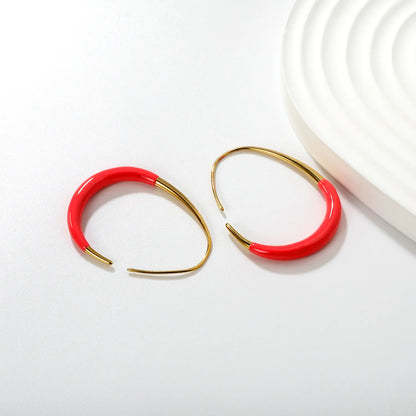 Wholesale 29x38.2mm Egg Shape Enamel Earrings | Red & Blue Drip Glaze Design | Gold Stainless Steel Statement Earrings