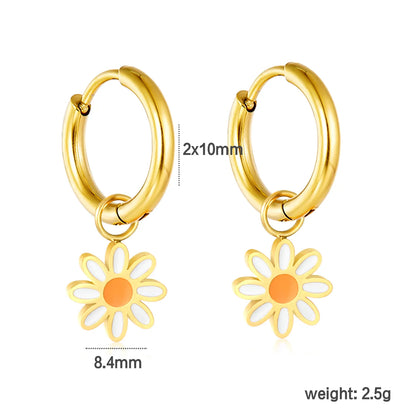 Wholesale 8.4mm Daisy Ear Cuff | 2cm Gold & Steel Huggie Earrings | 10mm Inner Diameter Flower Cartilage Jewelry