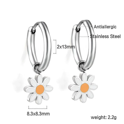 Wholesale 8.4mm Daisy Ear Cuff | 2cm Gold & Steel Huggie Earrings | 10mm Inner Diameter Flower Cartilage Jewelry
