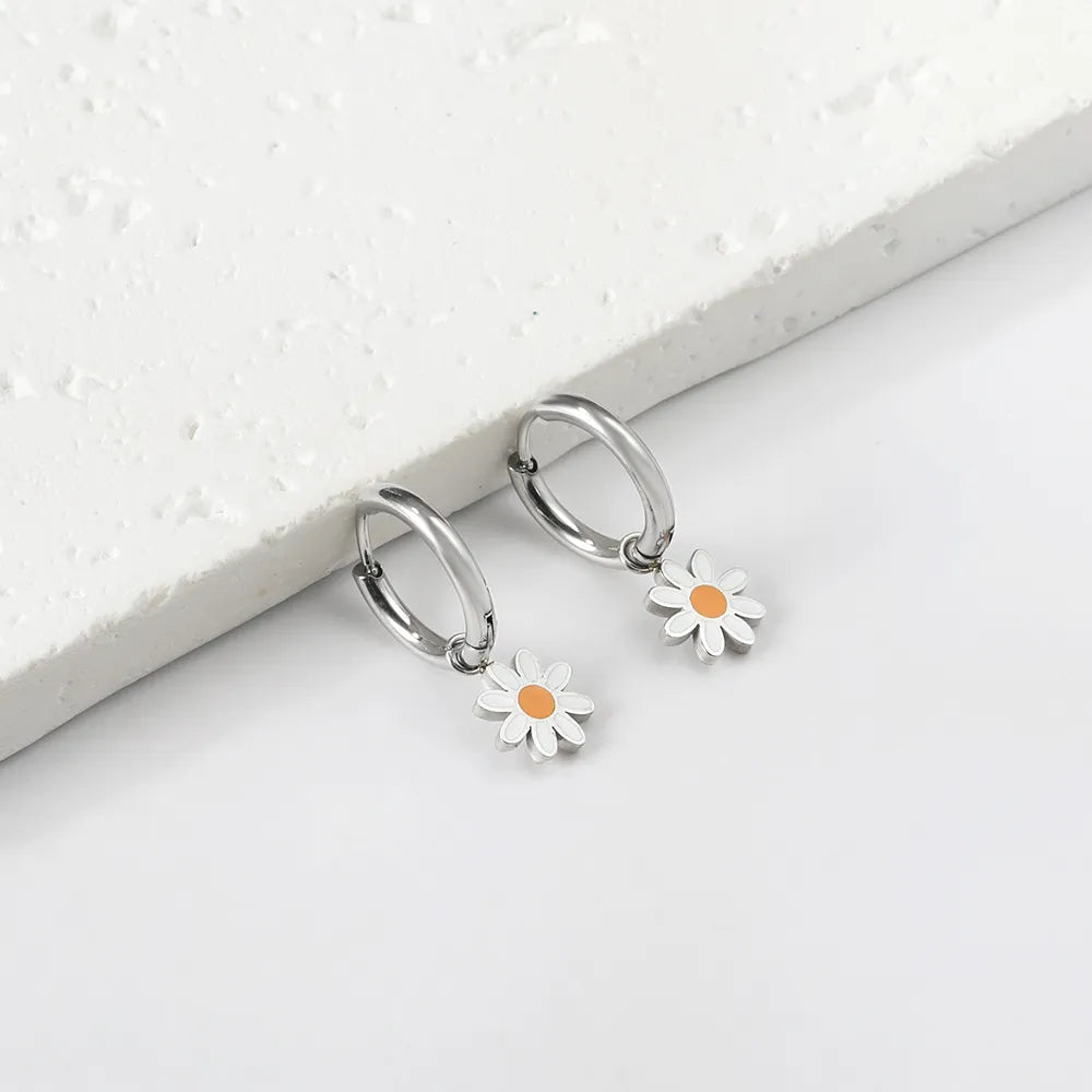 Wholesale 8.4mm Daisy Ear Cuff | 2cm Gold & Steel Huggie Earrings | 10mm Inner Diameter Flower Cartilage Jewelry