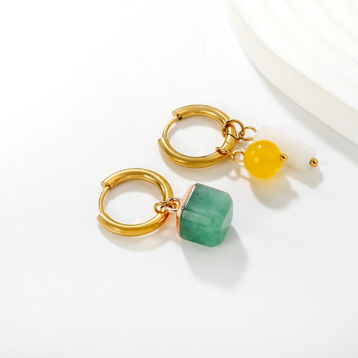 Wholesale Geometric Ear Climber with Dice Cube & Beads | 2.5cm Gold Huggie Ear Cuff for Cartilage | 12.3mm Inner Diameter