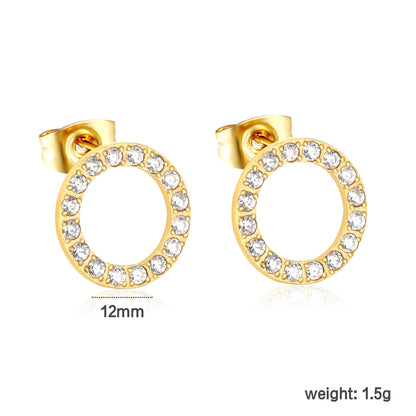 Wholesale 15.7mm & 12mm Hollow Circle Earrings | White Zirconia Halo Design | Gold Stainless Steel Studs